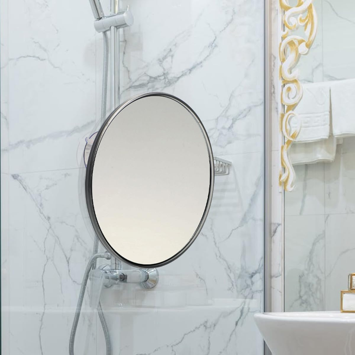 BEBEMOKO 30X Magnifying Mirror, 150Mm round Compact Makeup Mirror with Nail-Free Suction Cup for Precise Eyebrow Grooming image number 6