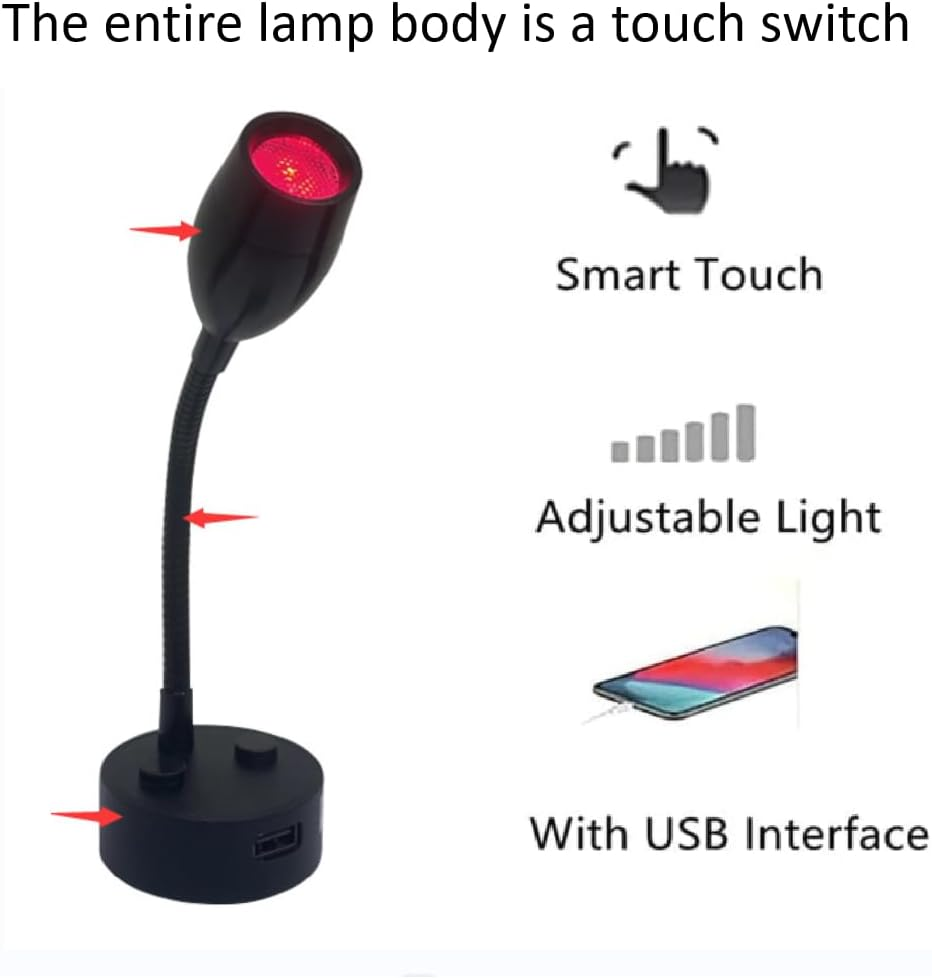 12V RV Reading Light LED Bedside Light Spotlight with 5V/2A USB Charging Port Dual Lighting Mode Touch Dimmable Flexible Gooseneck Wall Lamp for Boat, Motorhome, Camper Caravan Van (2PACK) image number 6