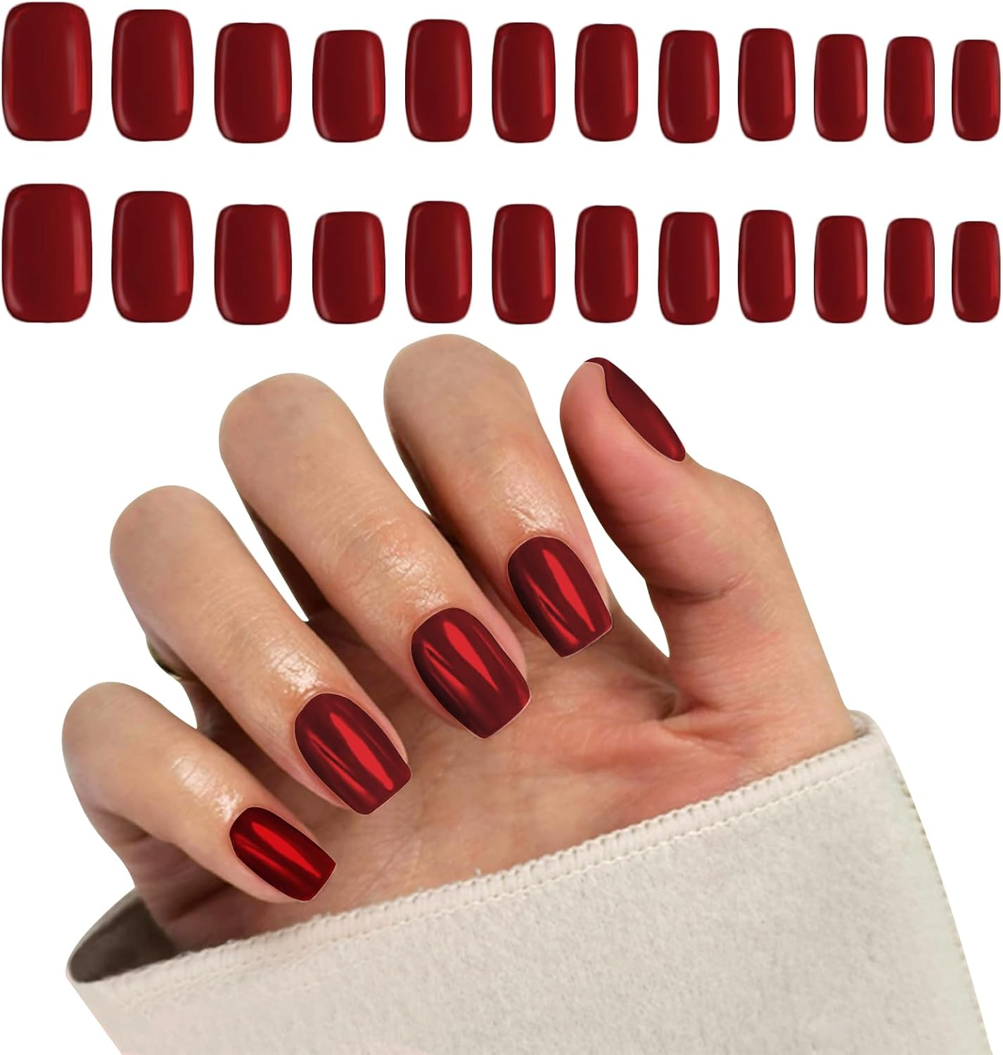 Qioon 24 Pcs Short Square Dark Green Press-On Nails, Full Cover Fake Nails with Adhesive Tabs and Mini Nail File, Artificial Fingernails for Women and Girls DIY Manicure Nail Art