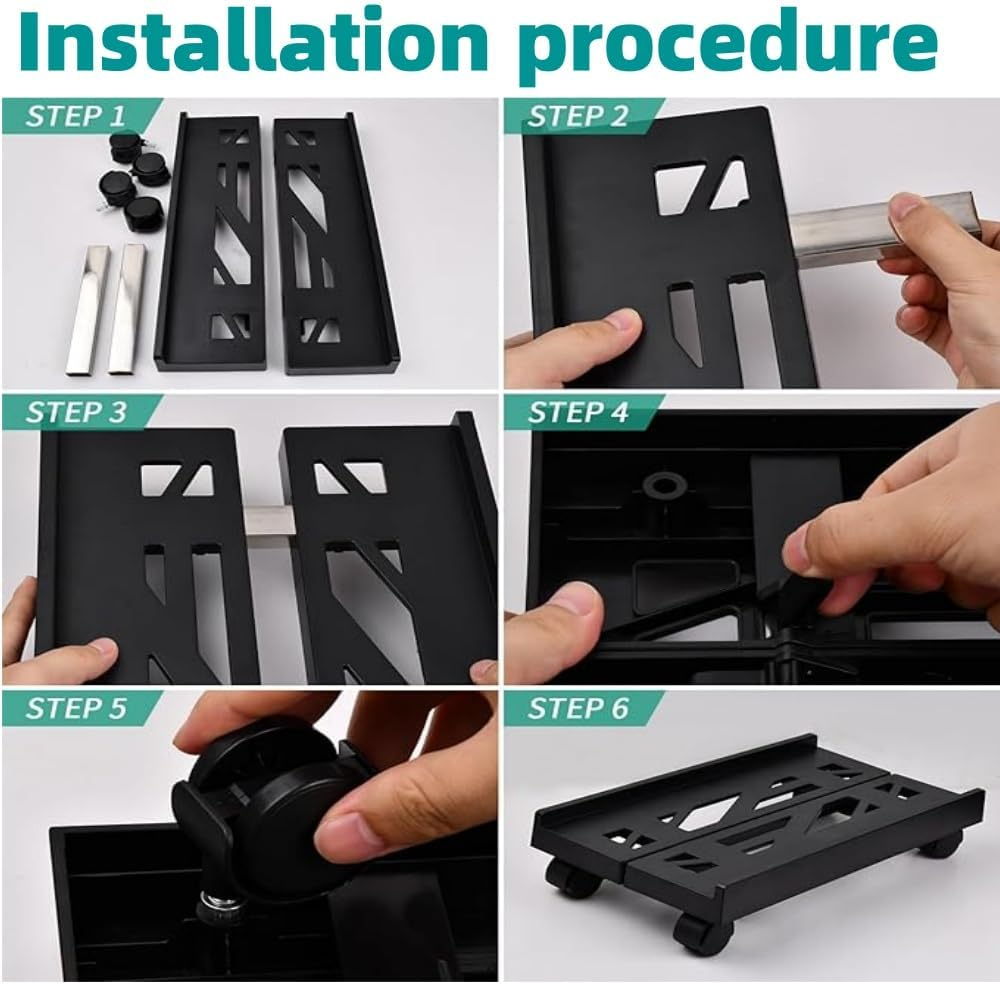 Metal Computer Tower Stand, CPU Holder Cart under Desk Max 80Kg, Heavy Duty Mobile CPU Stand, Width Adjustable Desktop Stand with Rolling Caster Wheels, PC Tower Stand Holder image number 2