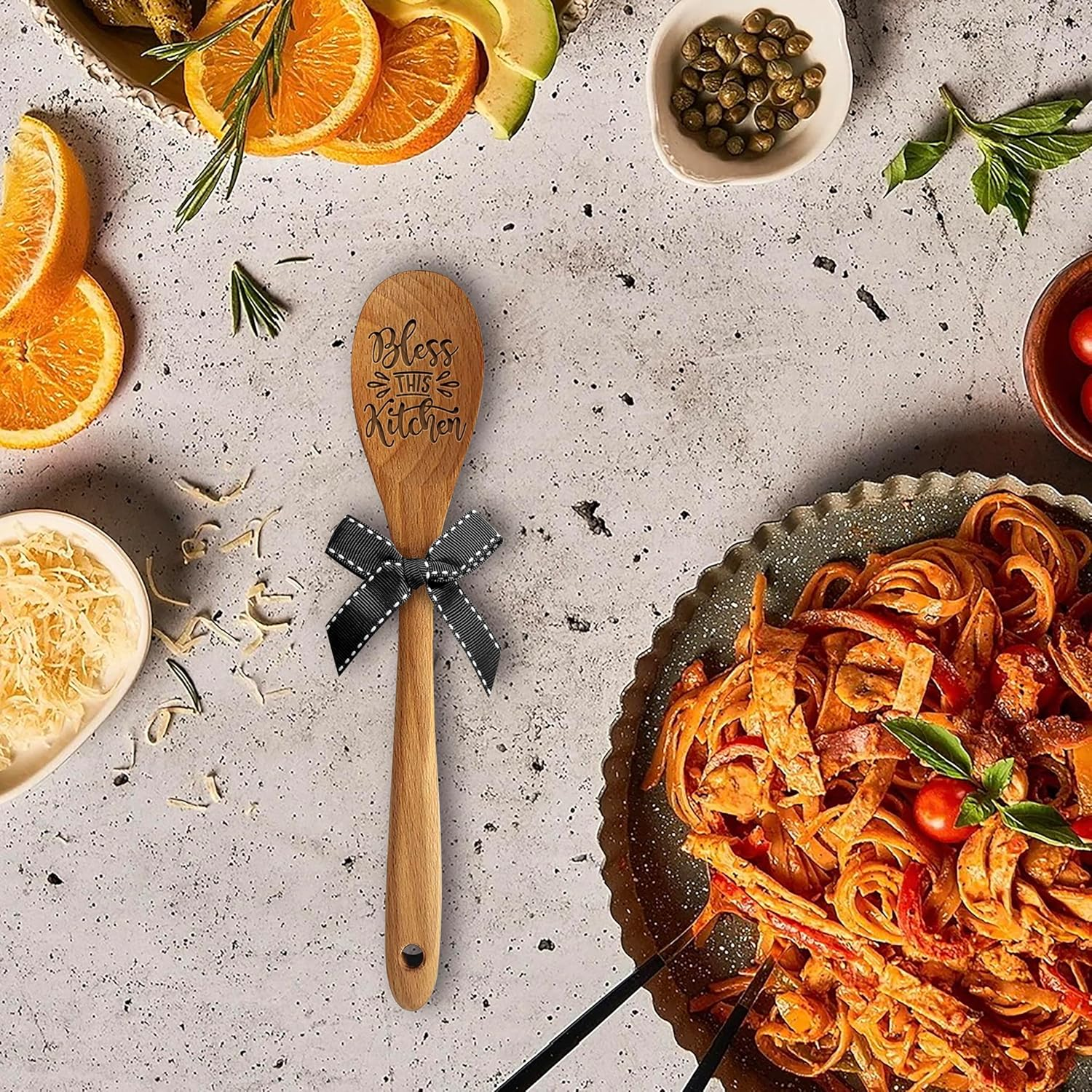 LRUIOMVE Bless This Kitchen Wooden Spoon - Suitable for Soup, Salad, Mixing, and Serving - Heartwarming Baking Gifts for Chefs Moms Cooking Lovers - Great for Birthdays, Christmas, Thanksgiving image number 5