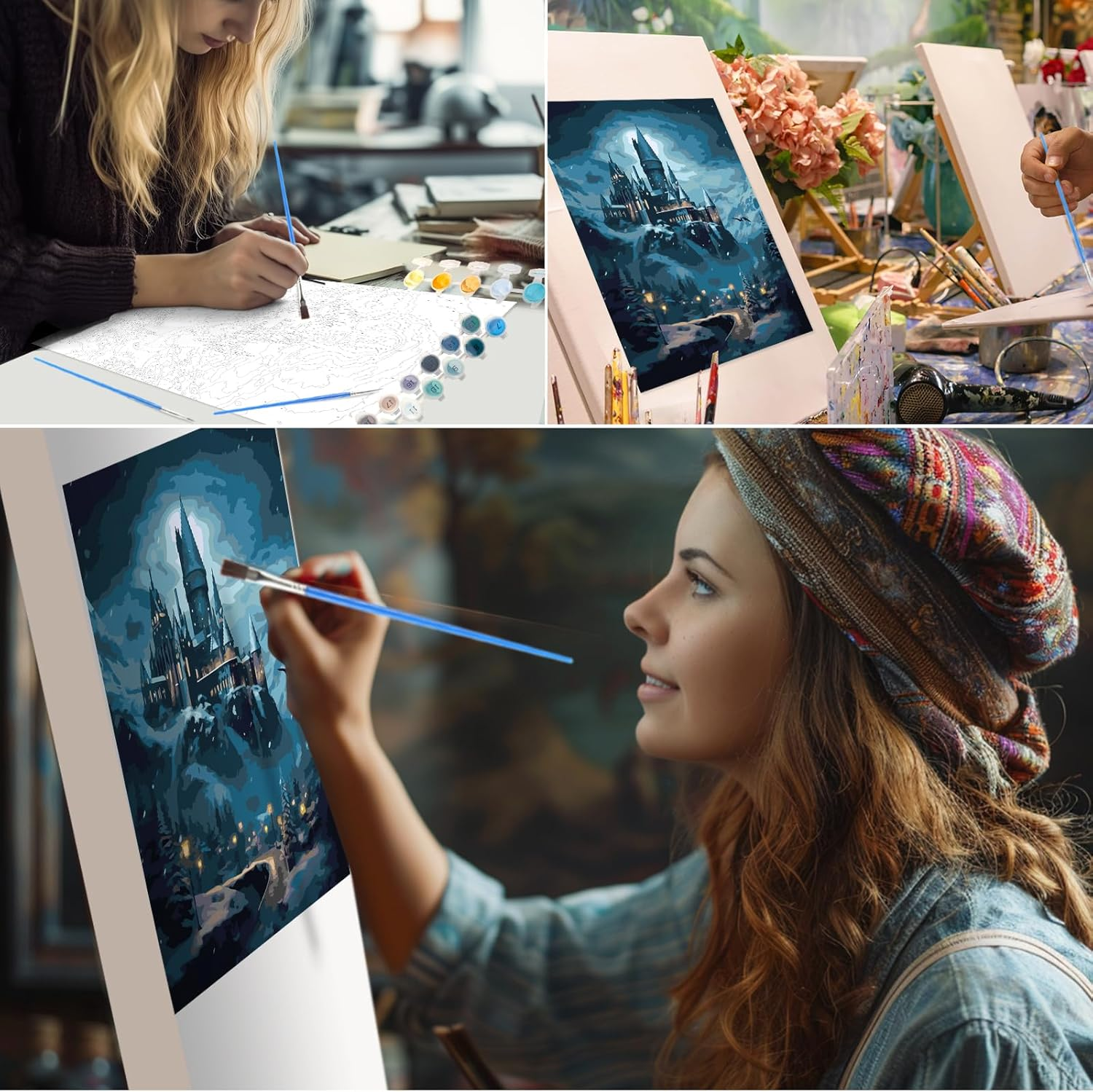 Lixkuokuo Painting by Numbers for Adults Beginners, 40 X 50 Cm, Hary Pote Hogwas Magic School Painting with Canvas Brushes, Acrylic Paints, Large DIY Castle Painting, Craft Set for Home Decoration And image number 4