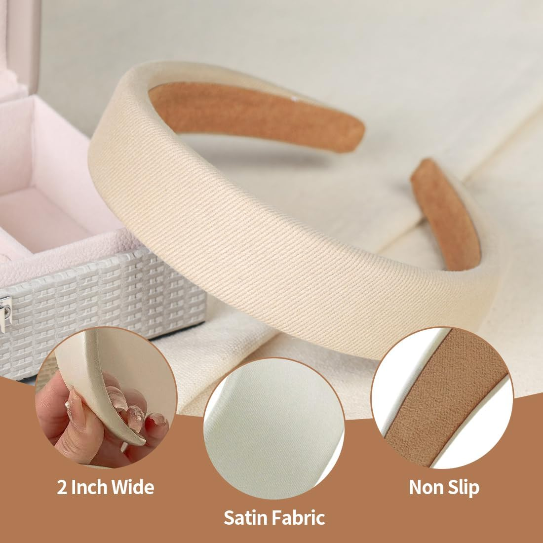 YUZNA Headband Dirndl Women'S Oktoberfest Costume Hair Accessories Padded Wide White Headband for Wedding image number 4