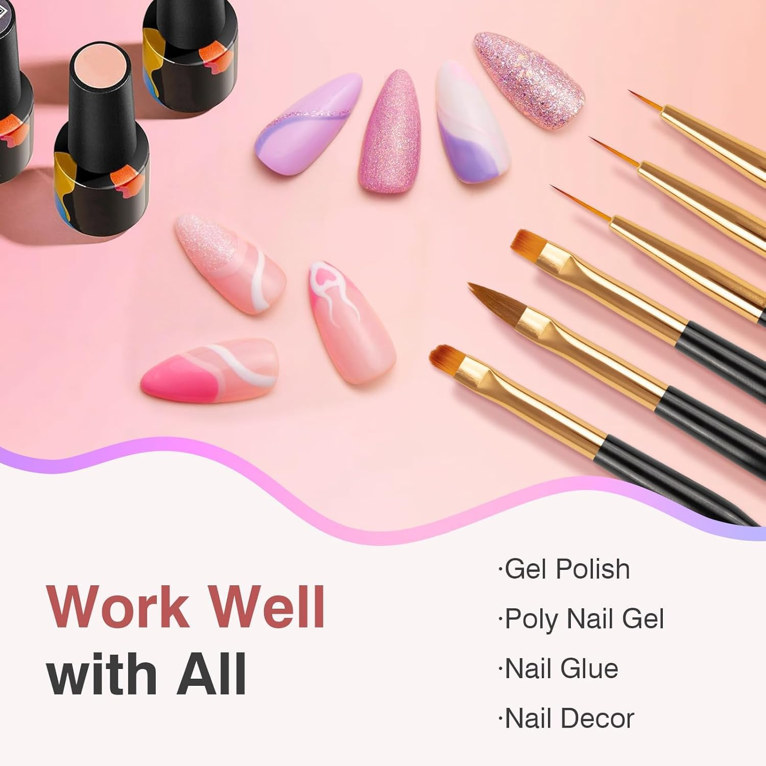 Nail Art Brushes 3PCS Nail Brush Set with Gel Polish Pens and Liner Brush for Home and Professional Salon Use - 5Pcs Nail Brush Set image number 6
