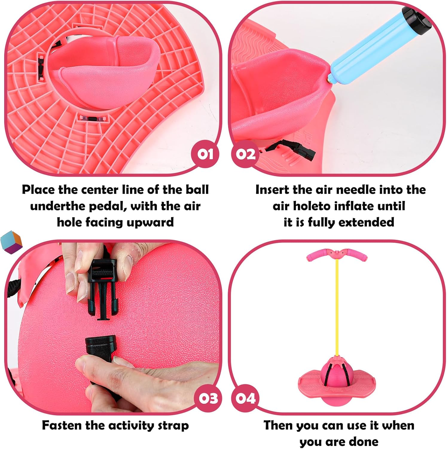 Christoy Pogo Jumper with Handle and Ball Pump, High Jump Toy Bounce Jump Trick Board Pogo Bouncing Ball Safe and Fun Pogo Stick for Kids Boys Girls and Adults (Pink) - Green image number 6