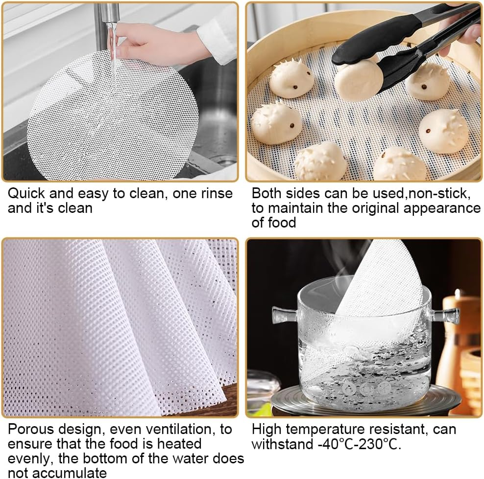 Pack of 8 Silicone Steamer Mat, 32 Cm, round Silicone Steam Mat, Non-Stick round Steamer Pad, Reusable Dumplings Mat, Silicone Steamer Net for Rolls, Dumplings, Pastries, Fruit Drying