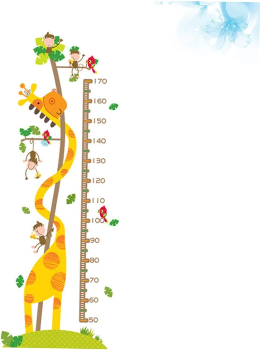 Animal Design Adhesive Height Chart Sticker Removable PVC Growth Chart Decal Featuring Giraffe and Monkey for Kindergarten Living Room and Nursery Decor