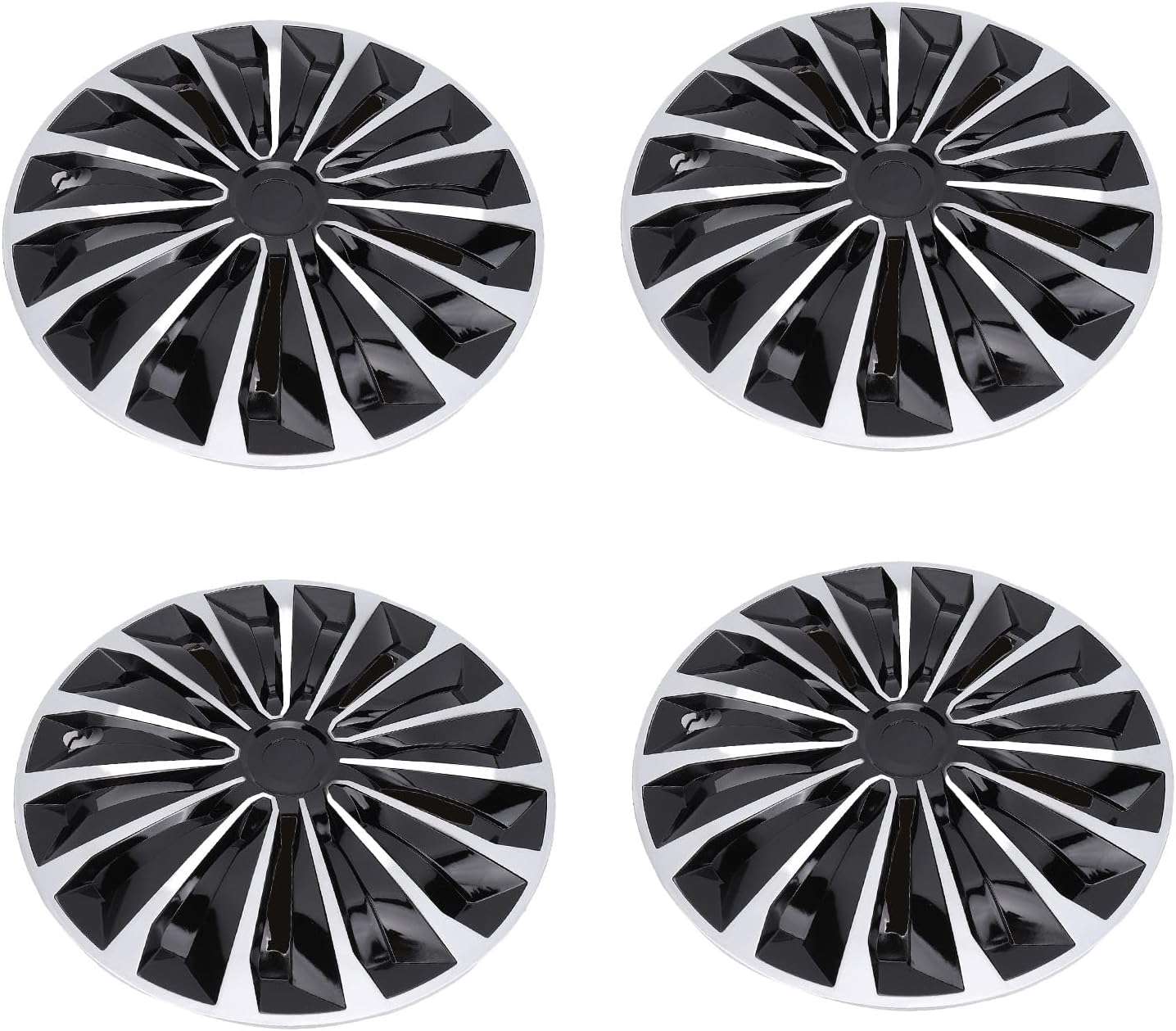 Jiawu Hubcaps 4-Pack Kit, 15 Inch Hub Caps Set of 4 Wheel Covers with Universal Rings, ABS Plastic Car Rims for Most Cars Truck SUV (Silver Black)
