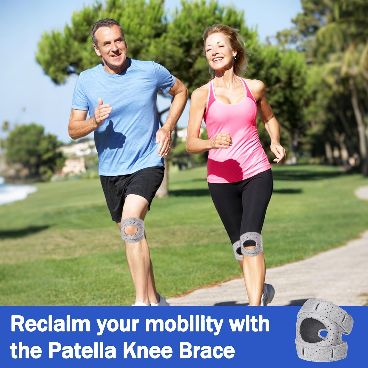 Knee Brace for Women Men, Adjustable Compression Patella Stabilizer Pad for Meniscus Tear, ACL Knee Brace for Meniscus Tear Knee Pain, Arthritis Pain, Injury Recovery, Running Workout (Gray)