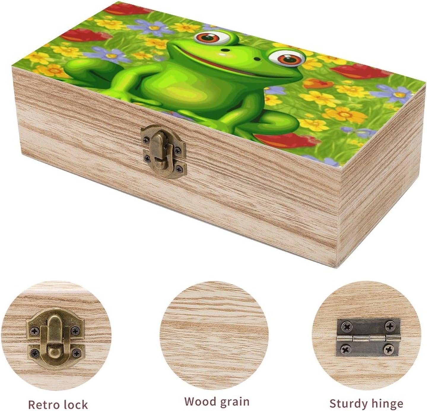 Frog Wooden Box Wood Wedding Keepsake Boxes with Lids Small Decorative Boxes Lightweight Wooden Memory Storage Box for Crafts Keepsakes Jewelry Photo Letter Storage image number 2