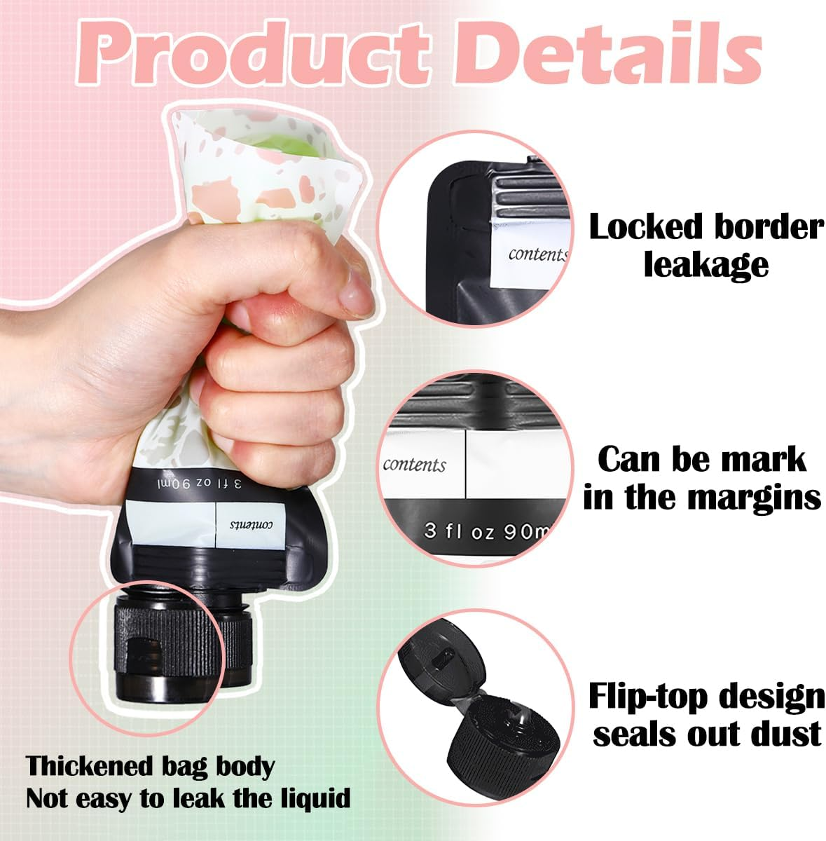 21 Pack Squeeze Pouches for Toiletries Liquid, Plastic Portable Refillable Travel Pouches, Leak Proof Fluid Makeup Packing Bag for Lotion Shampoo Conditioner Face Cream Hand Soap image number 6