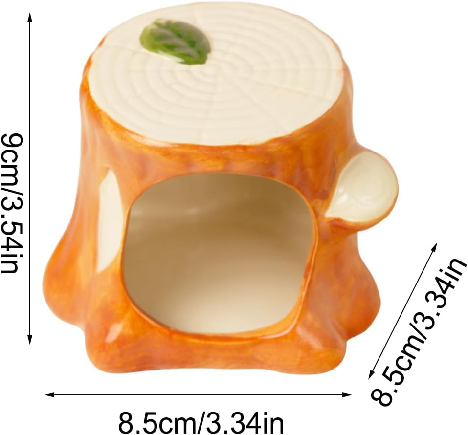 AIMALL Ceramic Hamster Nest, Tree Stump Design Small Animal House, Durable Pet Bed for Hamsters, Guinea Pigs, and Small Animals, 3.54In Height image number 3
