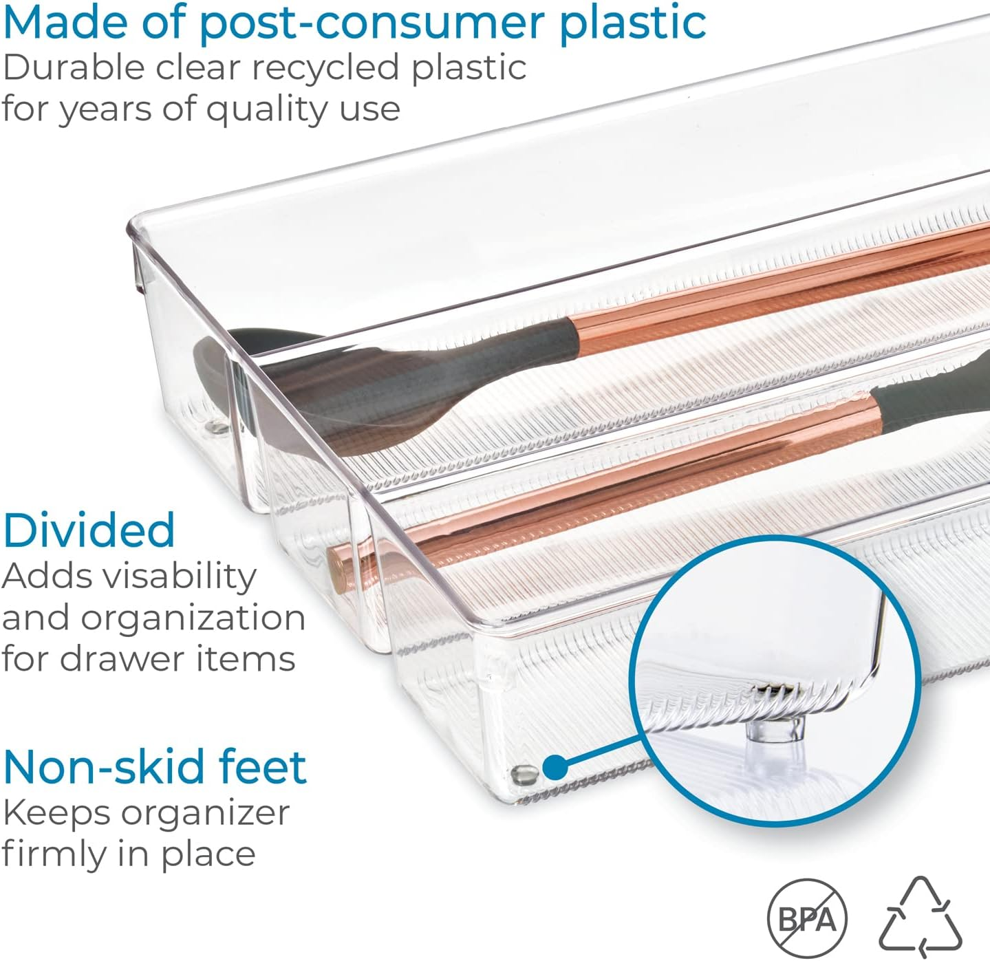 Interdesign Linus Kitchen Drawer Organizer for Silverware, Spatulas, Gadgets - 13.8" X 10.5" X 3", Clear (56330) image number 2