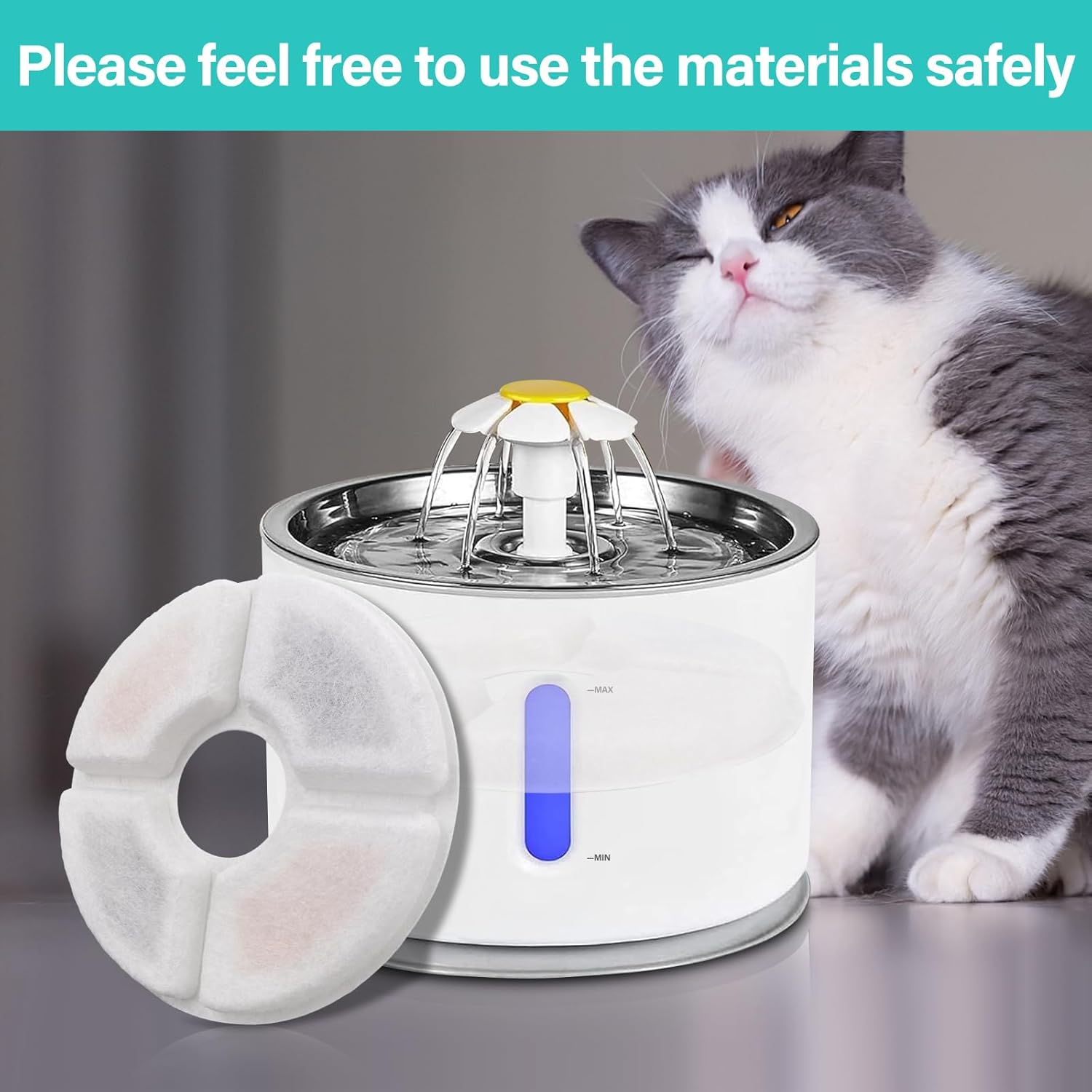 AUTENS Cat Water Fountain Replacement Filters with 3 Filtration System for 84Oz/2.5L Automatic Cat Fountain （4 Pack） image number 4