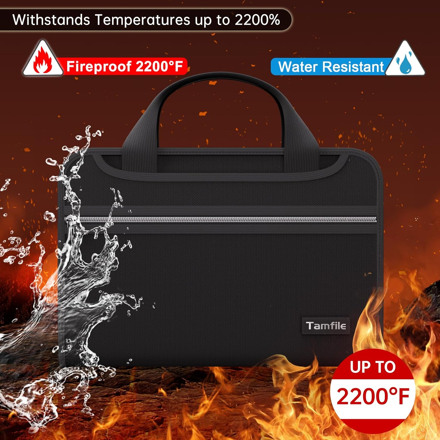 Tamfile Fireproof Accordion File Organizer with Handle, 13 Pocket Expanding File Folder with Zipper & Labels, File Folder with Multi-Pockets Paper Organizer Folder for Letter A4 Files, Black - Blue image number 2