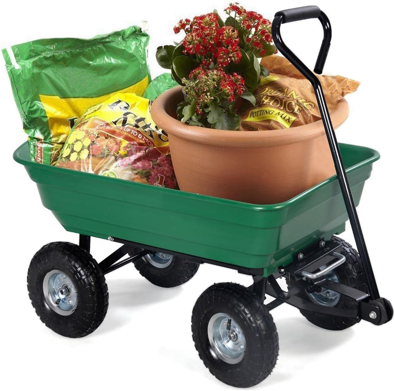 Garden Dump Cart,Camping Beach Wagon with 180&deg; Rotating Handle and 10" Pneumatic Tires,Practical Heavy Duty Yard Carts and Wagons,Quick Release Utility Wheel Barrow Trolley image number 3