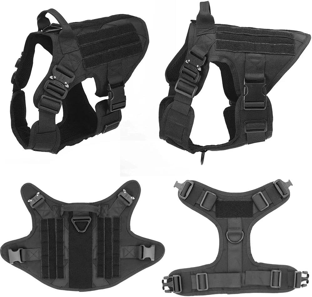 Military Tactical Large Dog Harness and Leash Set Pet Training Camping Hunting Harness Vest Battle Adjustable Nylon Dog Harness and Leash Set,B,M image number 2