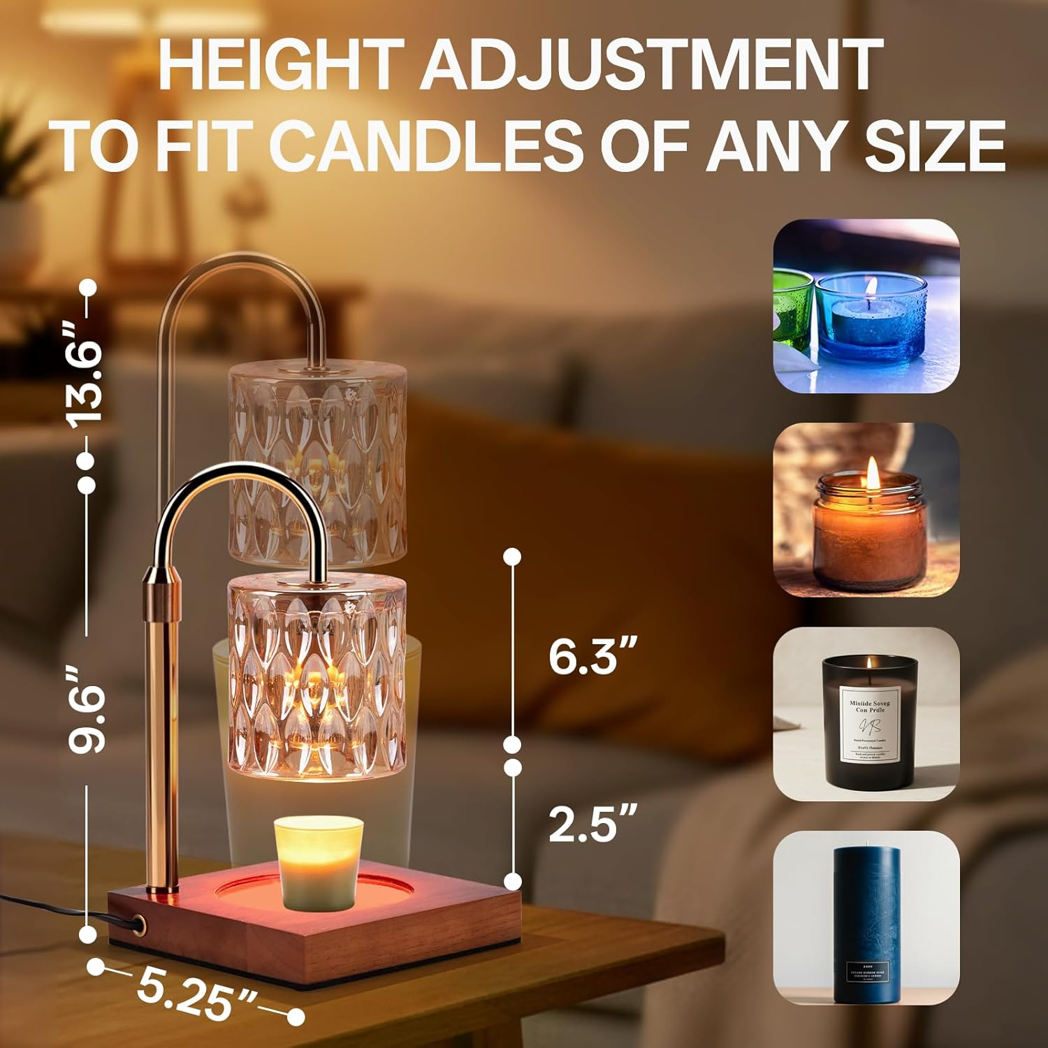 Aubeco Candle Warmer Lamp, Electric Wax Melt Table Lamps with Timer and Dimmer, Adjustable Height, with 2 Bulbs, for Scented Jar Candles, Home Decor