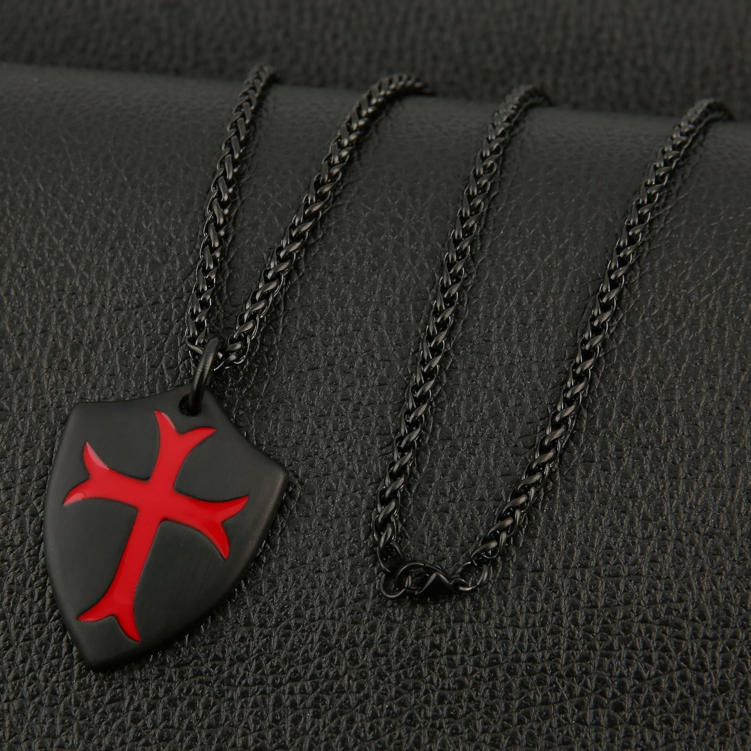 HZMAN Stainless Steel Knights Templar Cross Necklace Joshua 1:9 Shield Pendant with 22+2Inches Chain