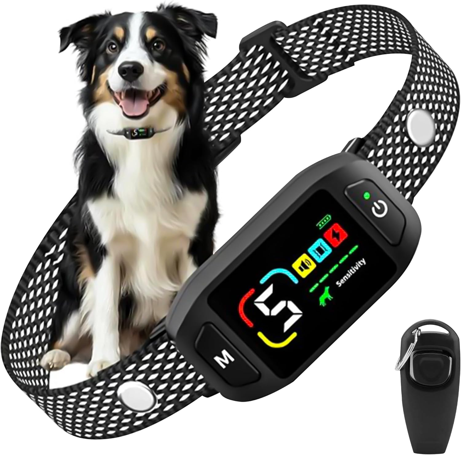 Dog Bark Collar for Small, Medium, and Large Dogs &ndash; Rechargeable Smart Collar with 5 Adjustable Sensitivity Levels, Beep & Vibration Modes &ndash; Includes Training Combo Set (Collar with Clicker & Whistle)