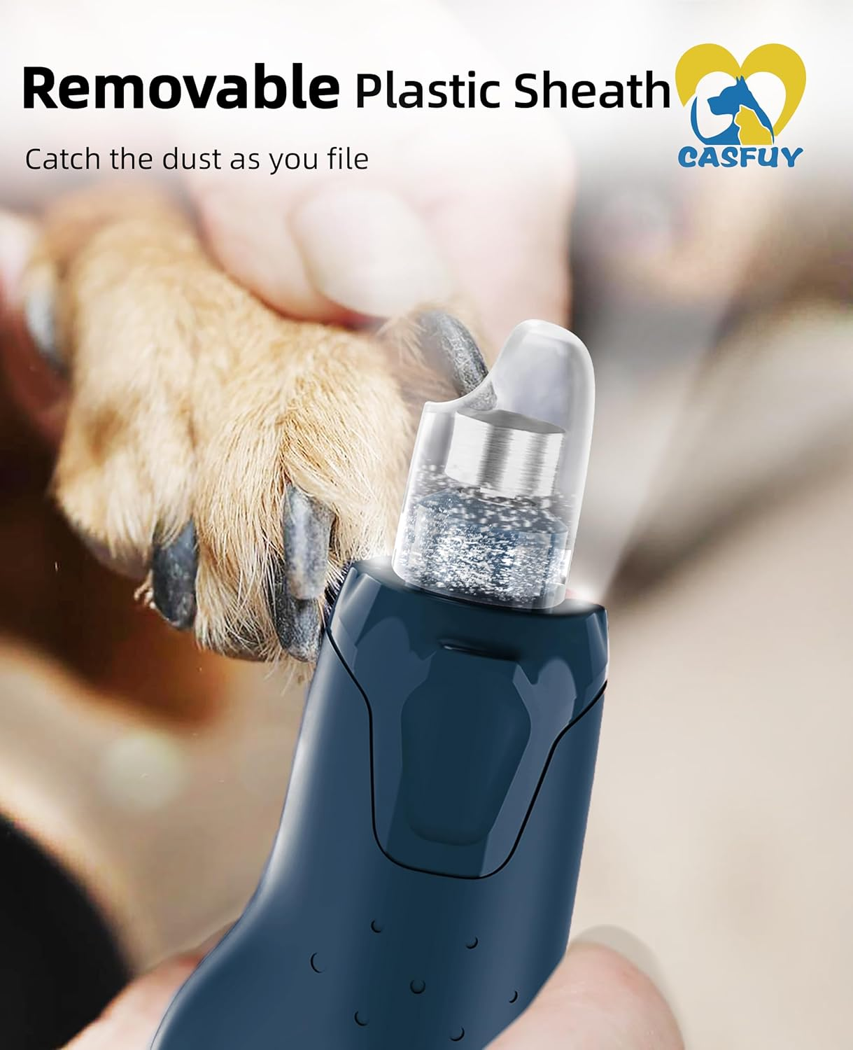 Casfuy Dog Claw Grinder - (45Db) 6 Speed Pet Claw Grinder with 2 LED Lights for Large, Medium and Small Dogs and Cats, Electric Dog Claw Cutter with Dust Cap