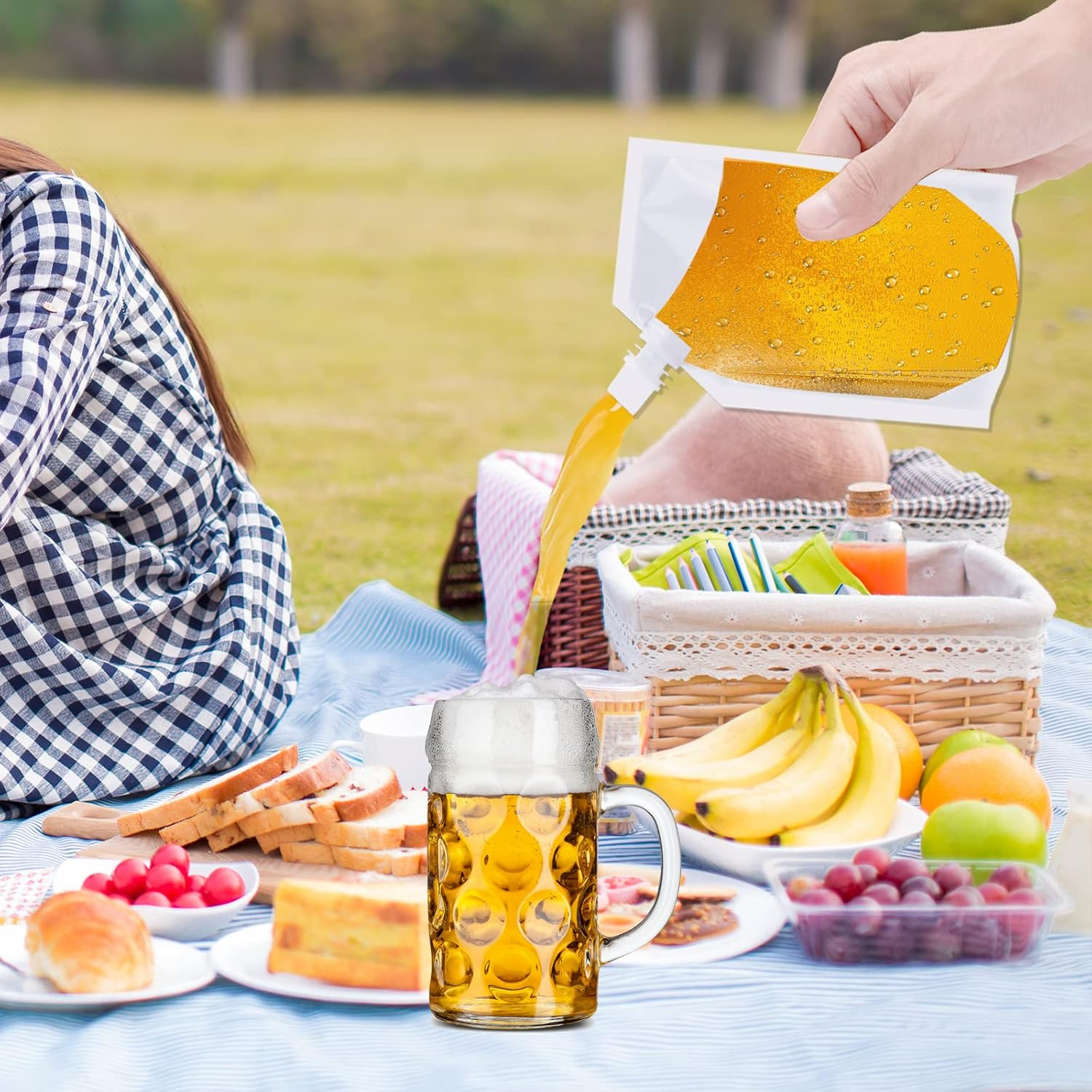 Travel Pouch,10Pcs Plastic Reusable Hip Flask with Spout,Drink Pouches for Festivals Hide Alcohol,Juice, Sneak Booze, Liquor, Rum, Water -420Ml image number 1