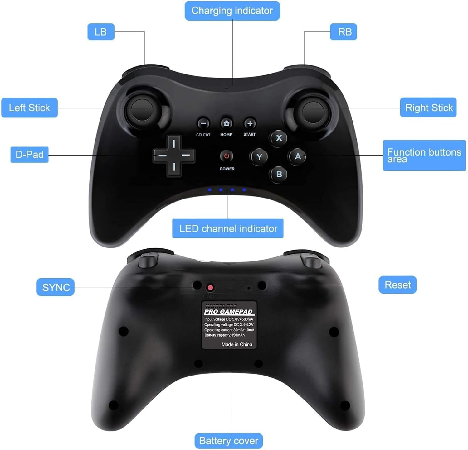 WIIU Pro Wireless Bluetooth Gamepad Enhanced Version with Vibration, Built-In Rechargeable Lithium Battery, 10M Bluetooth Distance, off REGISTER Function for WIIU Console and Games