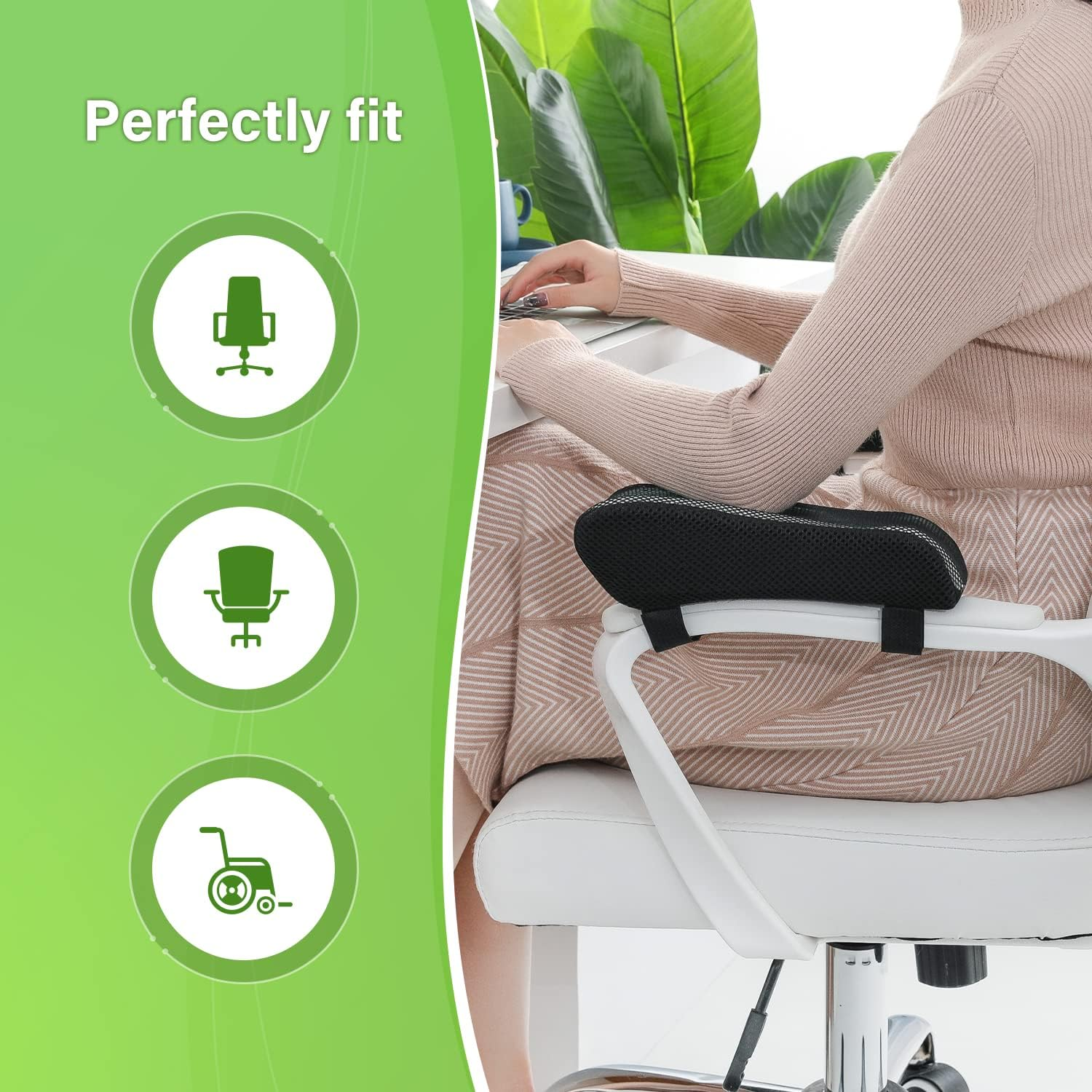 Chair Ergonomic Armrest Pads Elbow Pillow Pressure Relief Office Chair Gaming Chair Armrest with Memory Foam Armrest Pads 2-Piece Set of Chair (Memory Foam) image number 4