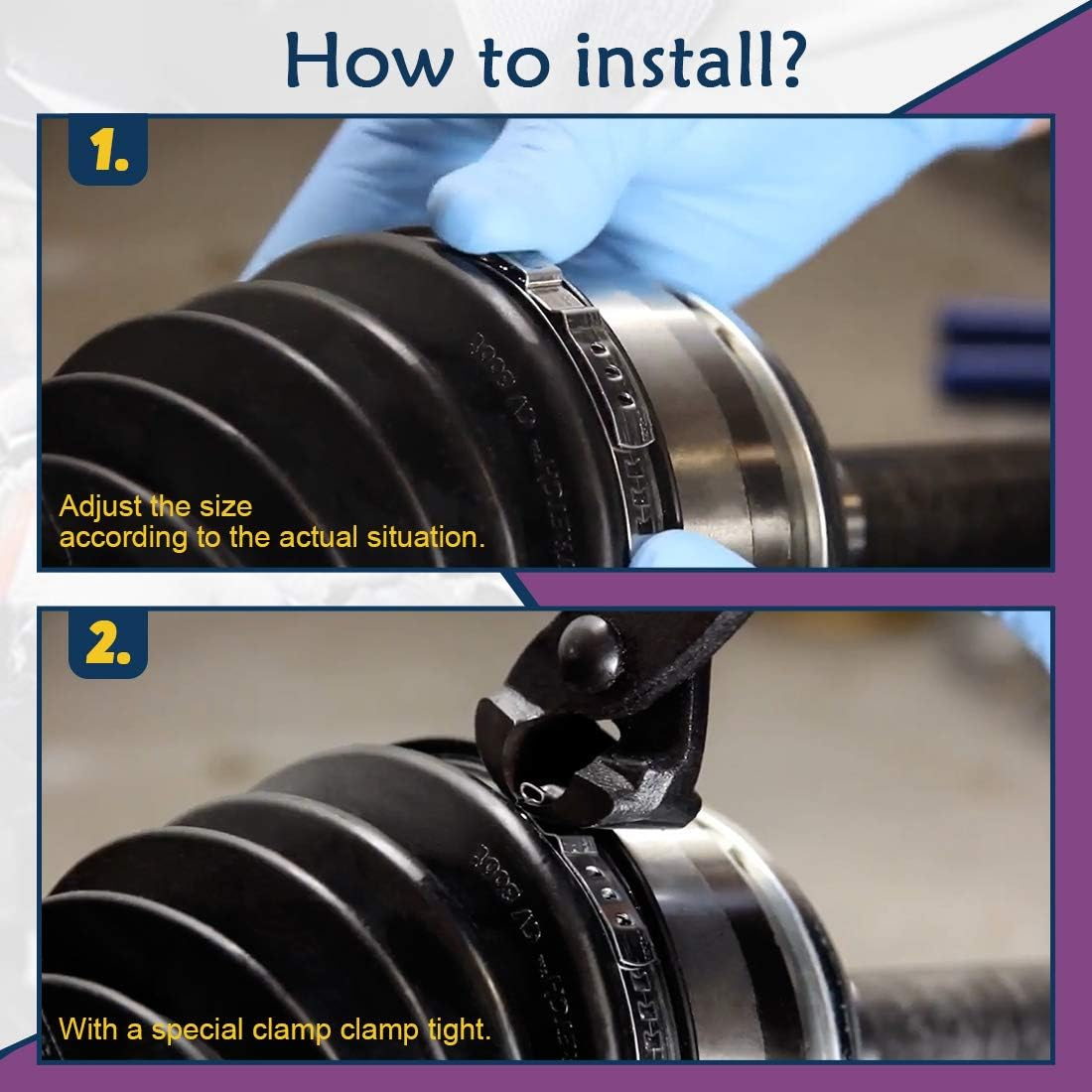 Swpeet 12Pcs CV Boot Clamp Assortment Kit, 6 Pairs Universa Small and Large Stainless Steel Universal Adjustable Stainless Steel Drive Shaft Joint Boot Crimp Clamp Kit for Most Cars image number 1