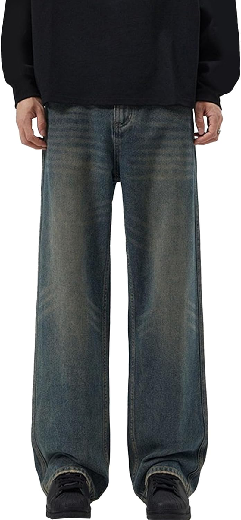 Men Loose Fit Skateboard Denim Pants Vintage Relaxed Fit Denim Trousers Baggy Y2K Hip Hop Jean Pants, Blue 1, L image number 5