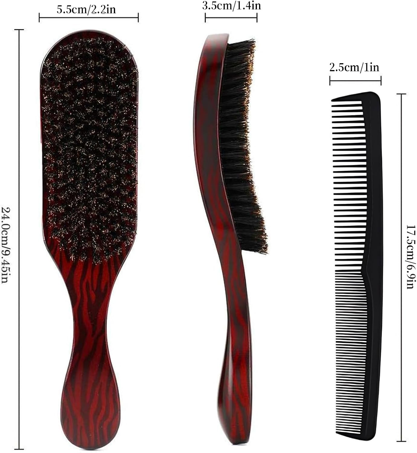 Kzvsiy 2 Pack Boar Bristle Hairbrush and Massage Comb Set, Beard Styling & Hair Detangling, Ideal for Long, Thick, Curly, Wavy, Dry or Damaged Hair, Men and Women image number 5