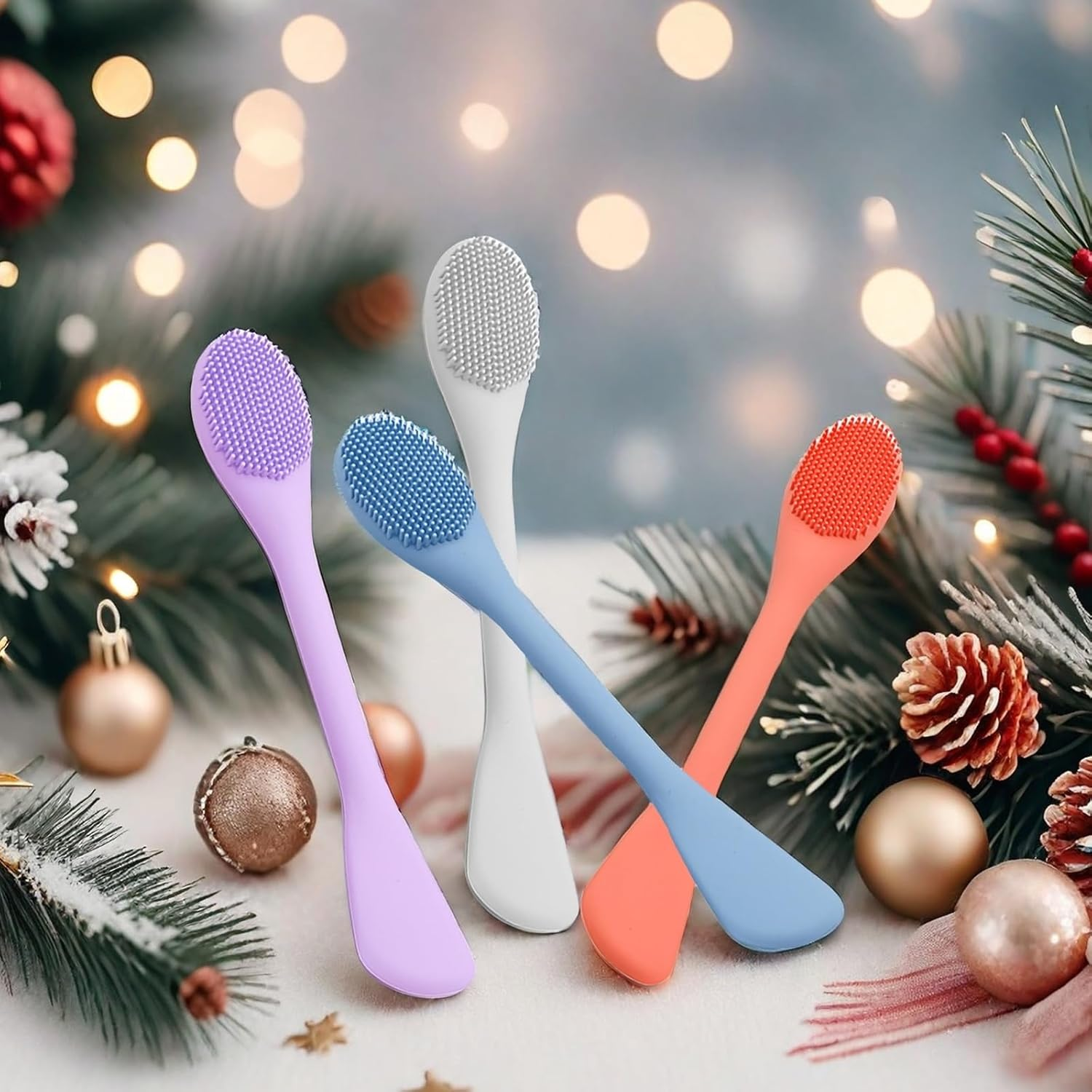 Rampula Silicone Face Mask Brush, Face Scrubber for Gentle Exfoliating & Hairless Moisturizers Applicator Tools for Apply Mud, Clay, Charcoal Mixed Mask, Cream, Lotion - Orange+Dark Blue image number 5