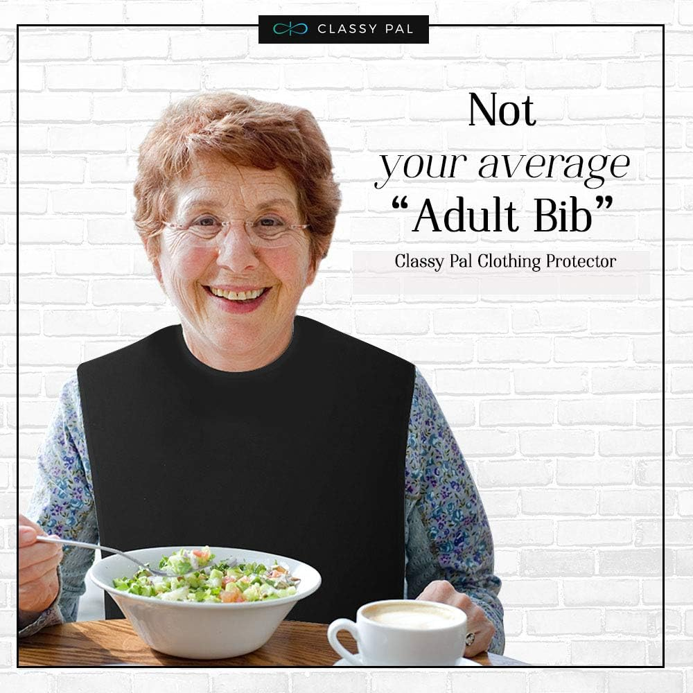 Adult Bibs for Women and Men | Senior Citizens Clothing Protector for Eating, Crafting, Cooking | Adults Bib Reusable and Washable (Black X 3Pk) image number 3
