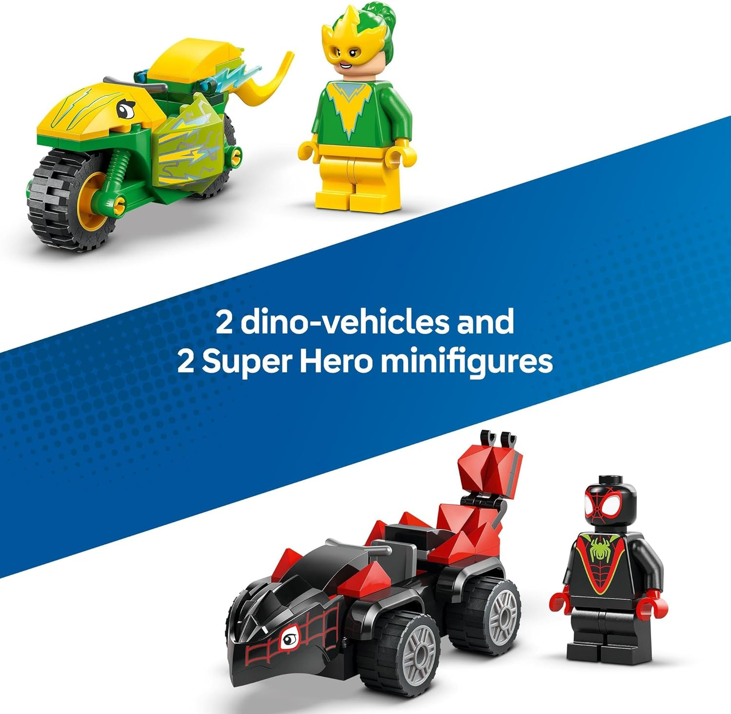 LEGO Marvel Spidey and His Amazing Friends Spin and Electro Dinosaur Chase Building Toy for 4+ Year Old, Creative Set with 2 Minifigures,Spiderman Superhero Car & Kids Toy Motorbike 11198 image number 6