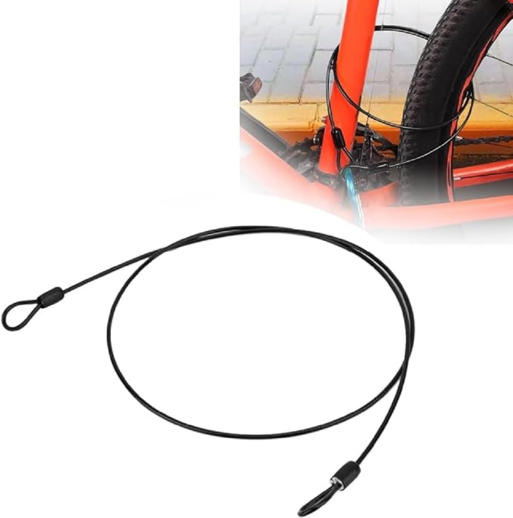Steel Wire Lock Line,Stainless Steel Cable Lock, Bike Security Steel Cable,High Reliability Security Lock for Bicycle Double Looped Stainless Steel, External Bike Scooter Cable Lock Cable (Black) - Green image number 5