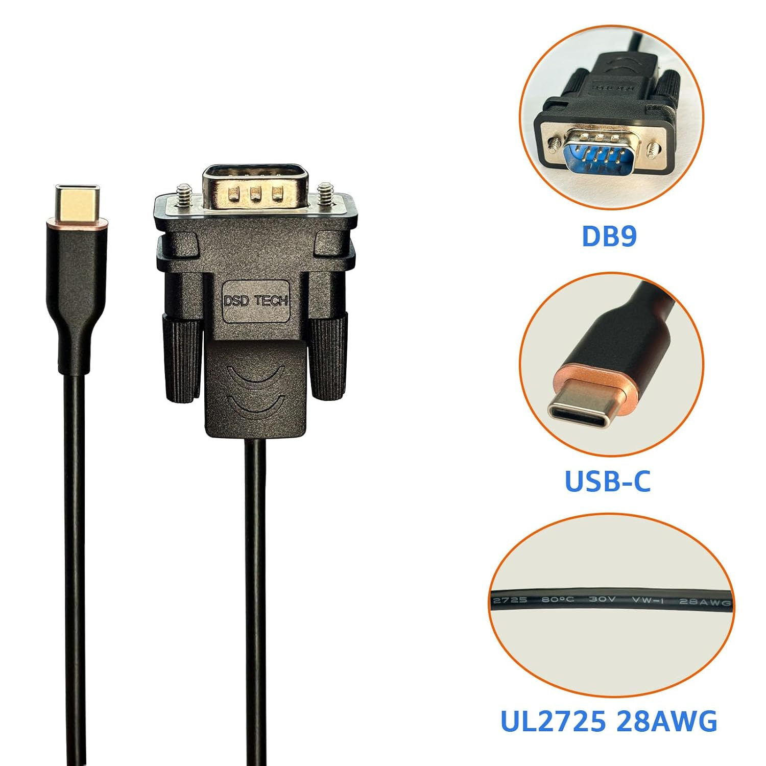 DSD TECH SH-RS232M USB-C to RS232 DB9 Serial Cable with FTDI Chip for Windows Linux Mac image number 4