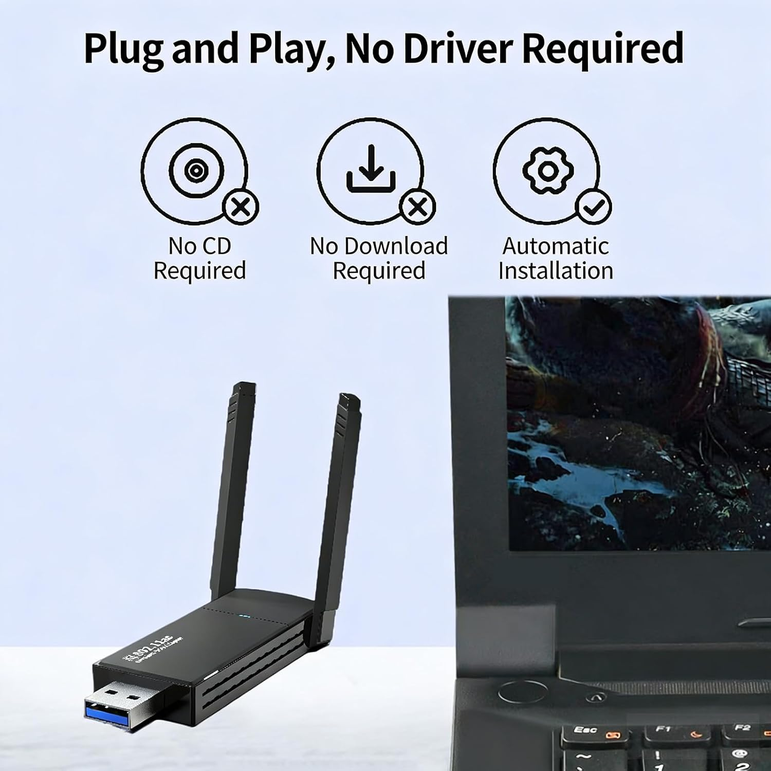 Wifi Adapter, 1300Mbps USB Wifi Adapter, Dual-Band 2.4Ghz/5Ghz Wifi Dongle, Compatible with Desktops and Laptops, Windows/Mac Os image number 6