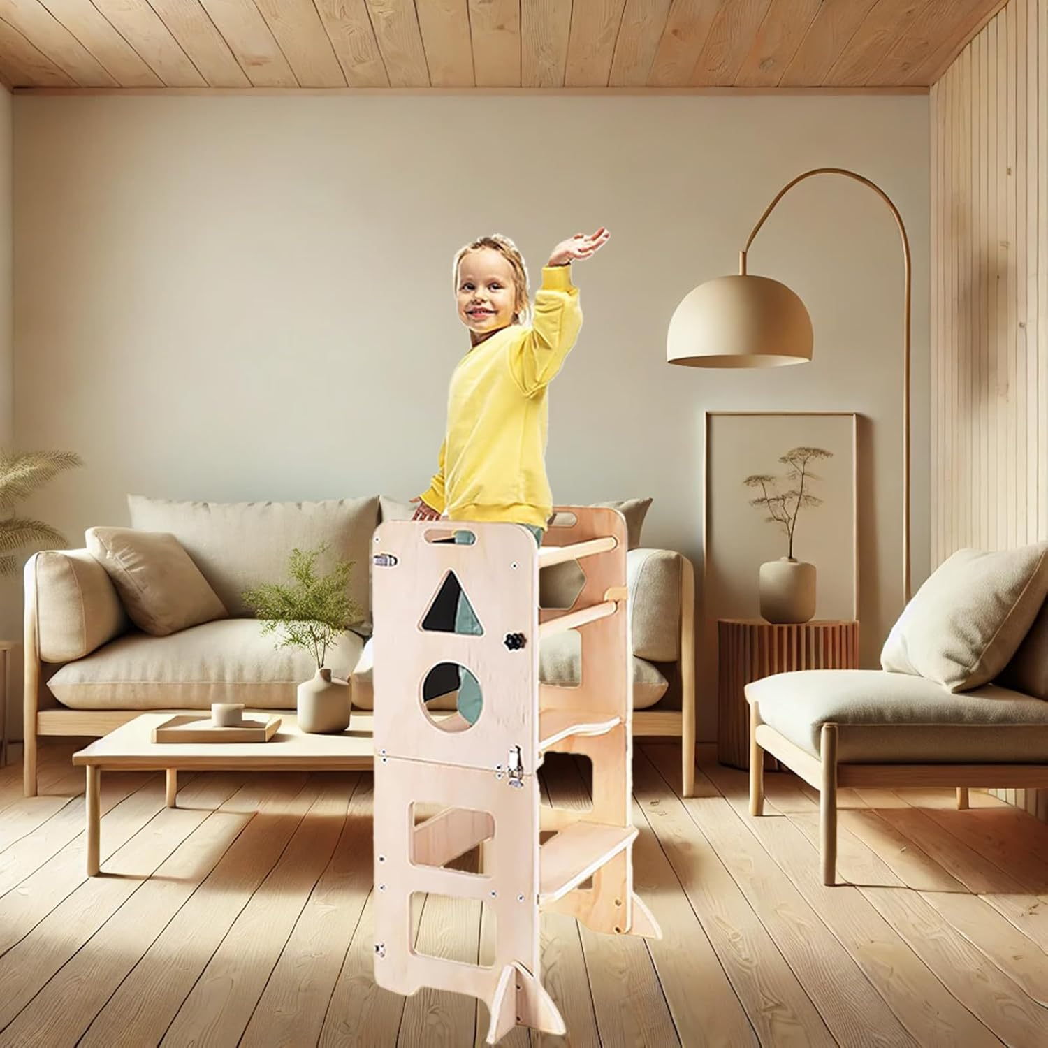 Jeonz Toddler Learning Tower, Foldable Kids Kitchen Step Stool, Montessori Standing Tower image number 4