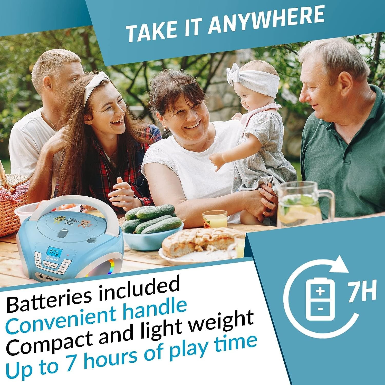 KLIM Candy Kids Portable CD Player for Kids - FM Radio - Batteries Included - CD Boombox for Kids - Cute Pink Radio CD Player with Speakers for Kids and Toddlers - Blue image number 4