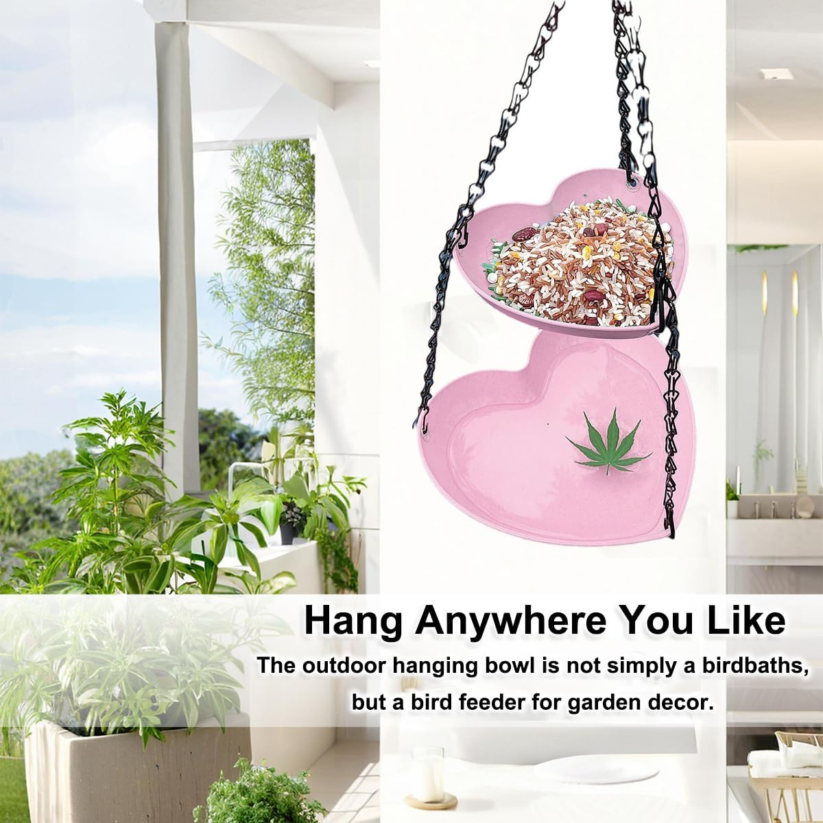 Outdoor Hanging Double-Layer Bird Feeder, Outdoor Hanging Bird Bathtub, Double-Layer Heart-Shaped Bird Feeder.