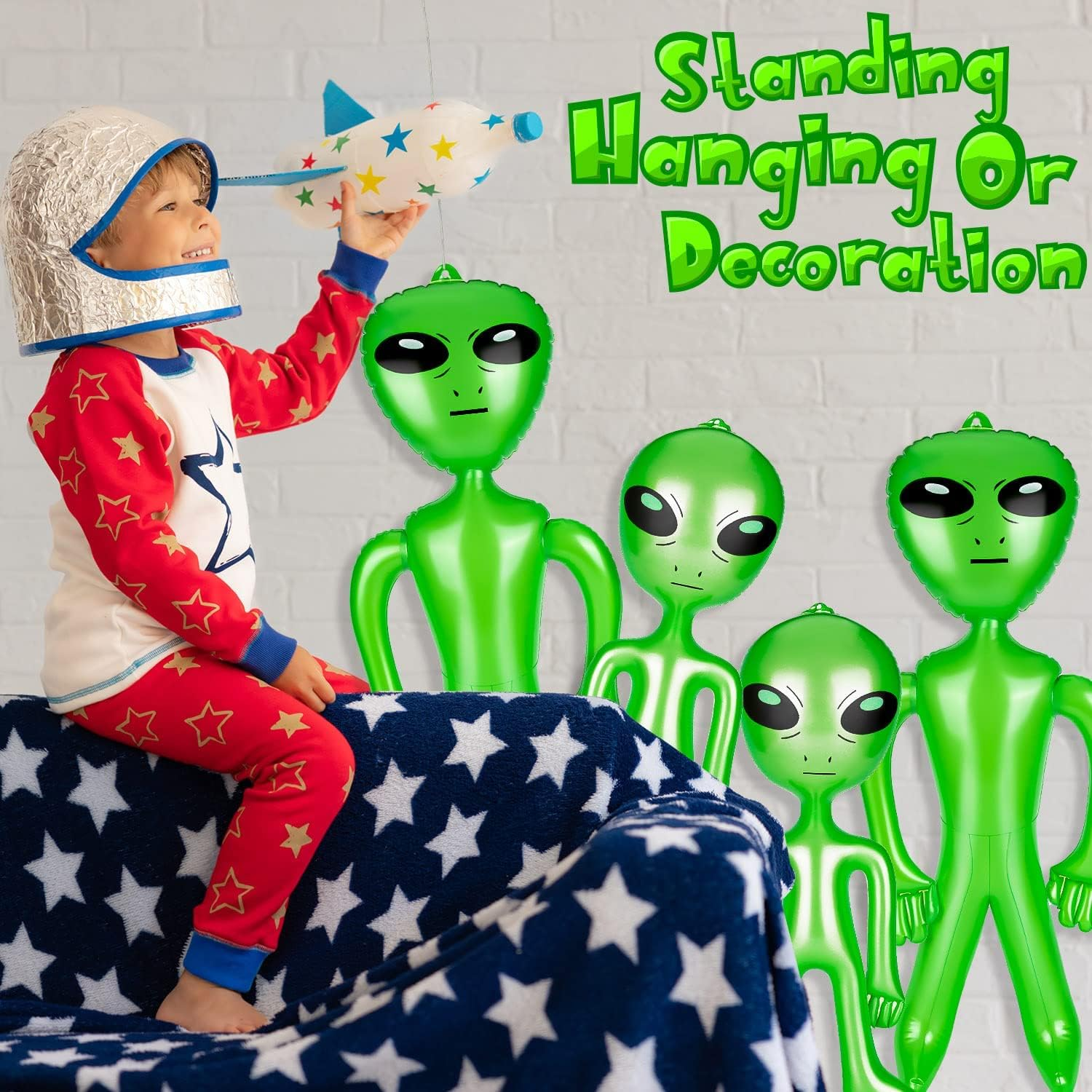 6Pcs Halloween Alien Inflatable, 35 Inch Inflatables Alien and 21 Inch Alien Inflates Balloon for Alien Party, Halloween, Christmas, Birthday Decoration (Green) image number 5