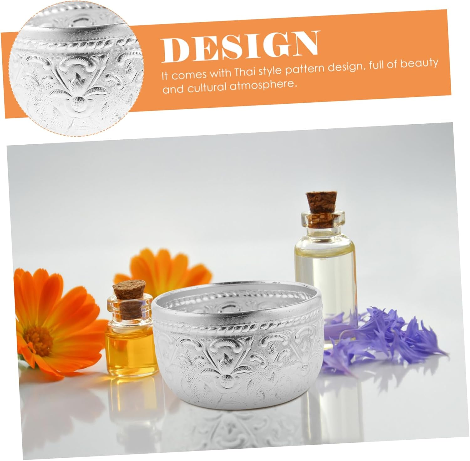 3Pcs Thai Traditional Carved Tin Bowl for Buddhist Offering Essential Oil Mixing image number 6