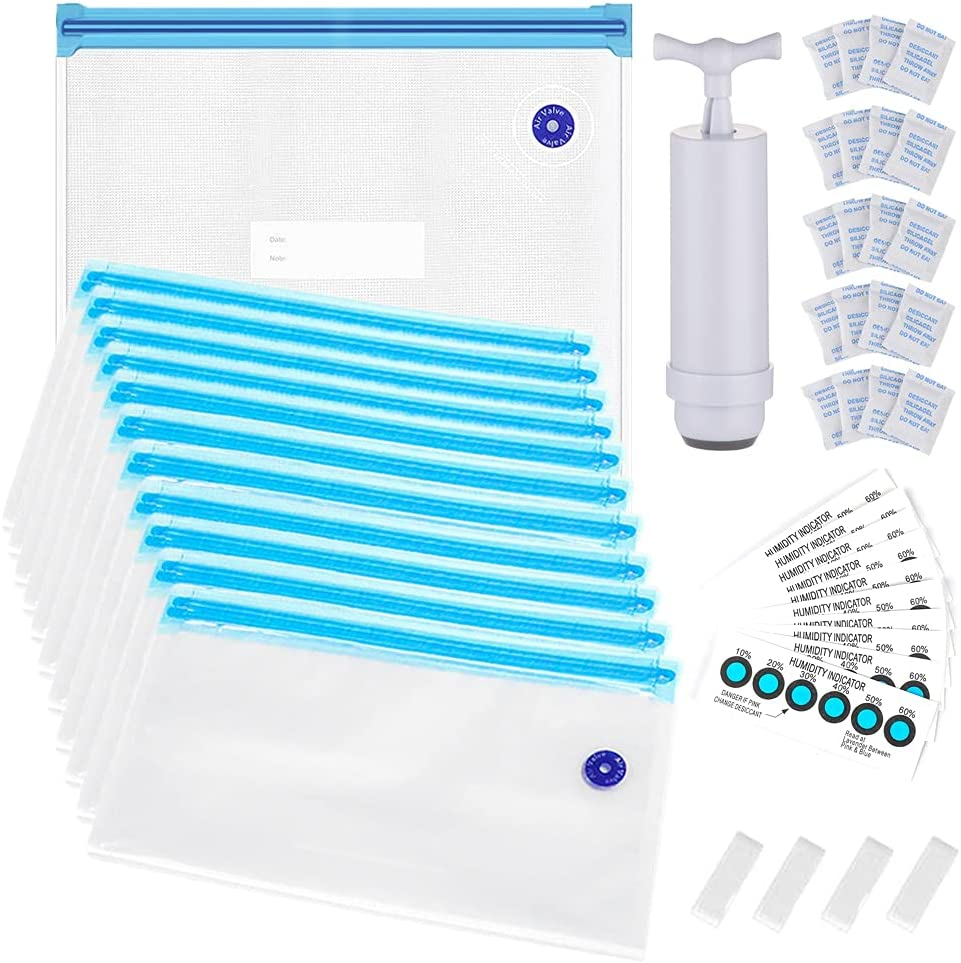 3D Printer Filament Storage Bag Kit Prevent and Monitor Moisture PLA Storage Dry Bags(12 X Vacuum Sealed Bags,1 X Hand Pump,20 X Desiccant,12 X Humidity Indicator Cards,4 X Sealing Clip),30X34Cm image number 2