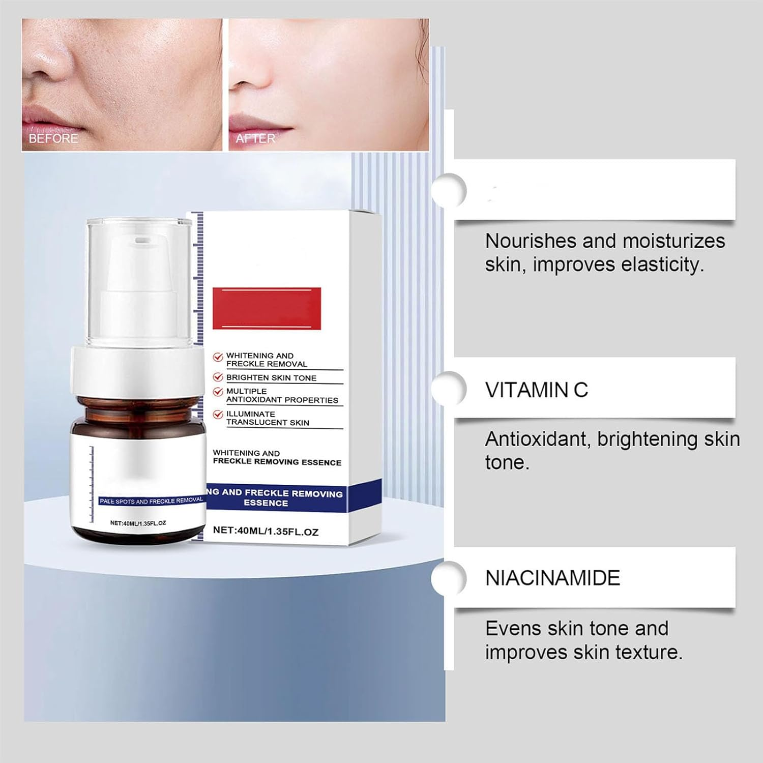 Whitening and Freckle Removing Essence, Anti-Spot Serum, Spot Remover for Face, Freckle Removing Essence, Dark Spot Correcting Serum, Skin Tightening Cream (1Pcs) image number 2