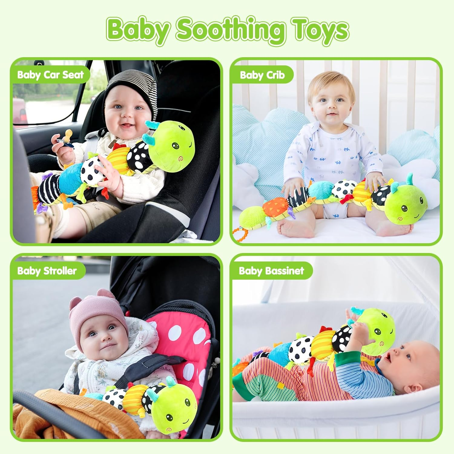 Baby Toys 0-6 Months, Musical Caterpillar Tummy Time Toy, Sensory Toys 6-12 Months, Infant Soft Stuffed Plush Animal Toy with Rattle Crinkle for Boys Girls Newborn Birthday Gifts 3 6 9 Months image number 4