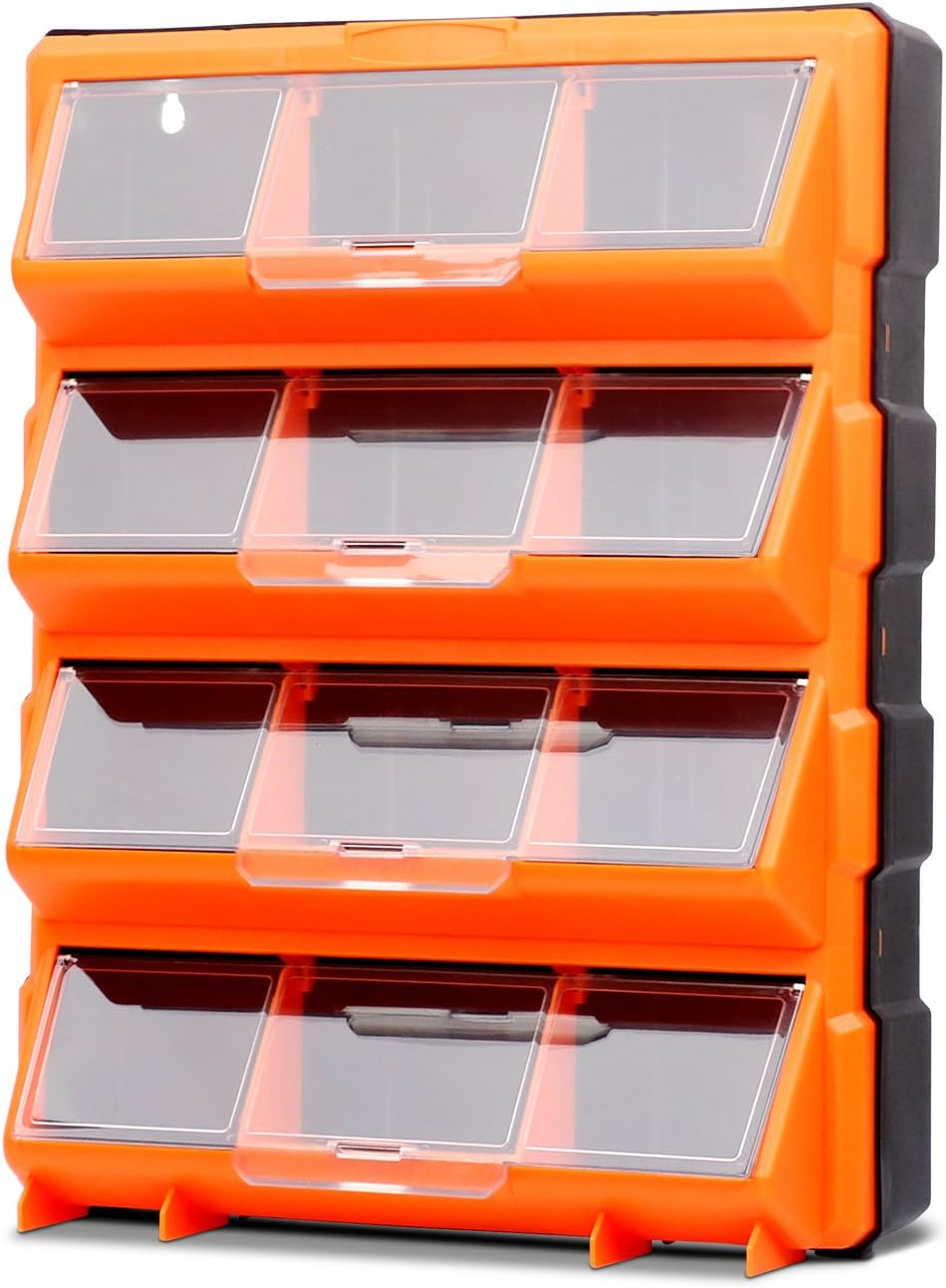 HORUSDY 12 Drawers Storage Cabinet with Flip Doors Tool Parts Organiser Box Chest Case Plastic Bin Organizer Toolbox image number 2