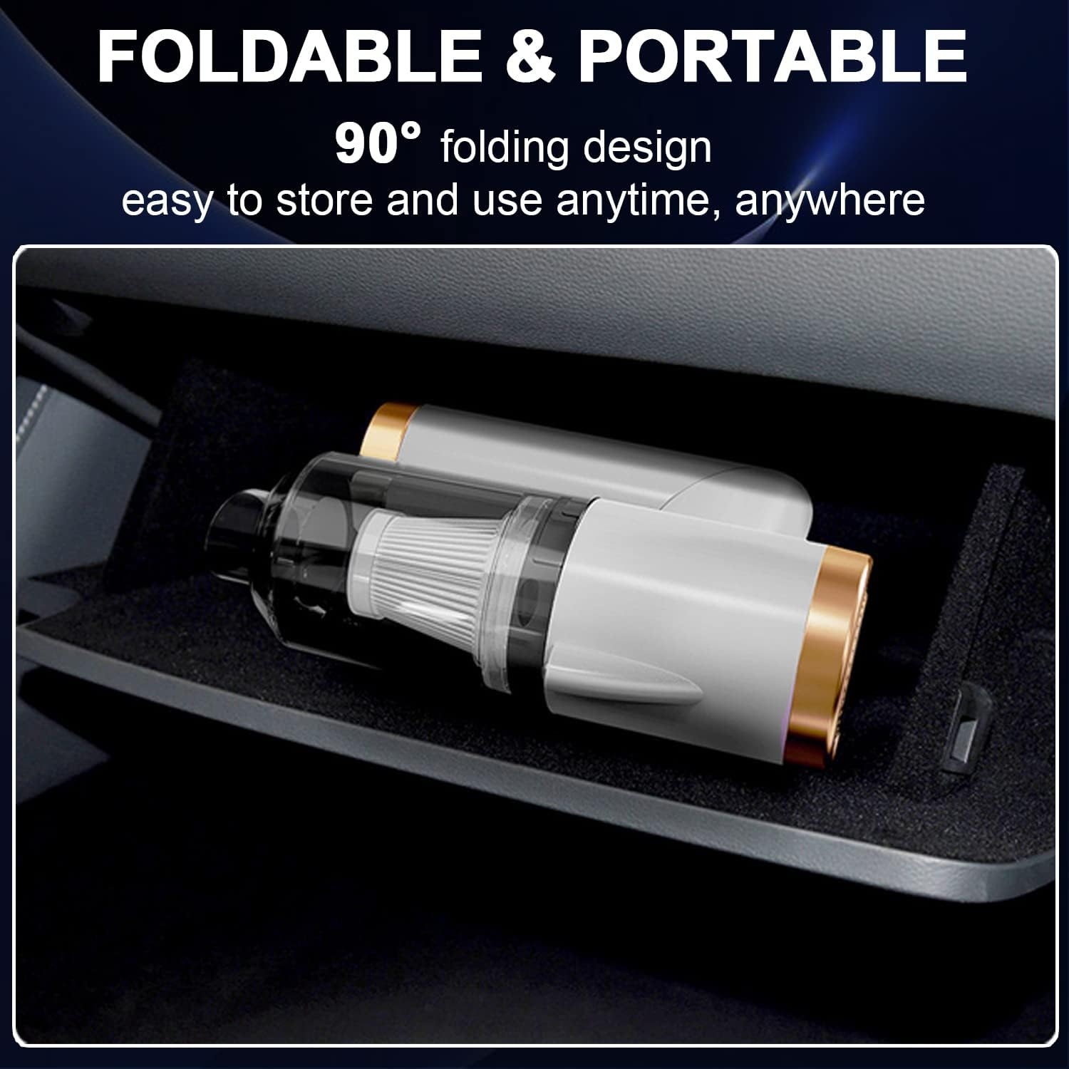 Wireless Handheld Car Vacuum Cleaner - 90&deg; Foldable Portable for Car, 9000PA Suction Cordless Vacuum, Rechargeable Mini Vehicle, Home and Office -White (Q8)