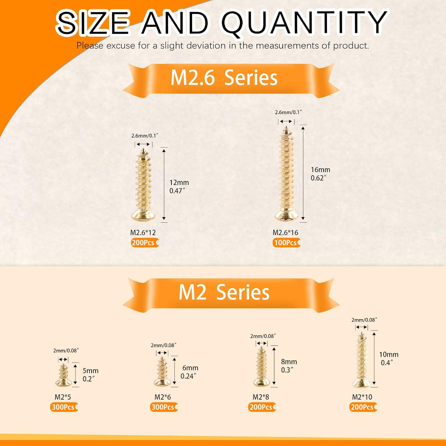 Rustark 1300Pcs M2 M2.6 Gold Flat Head Phillips Cross Small Wood Screws Tapping Screws Electronic Screws Assortment Kit 5Mm 6Mm 8Mm 10Mm 12Mm 16Mm Tapping Screws Small Metric Micro Screw Set - Black image number 5