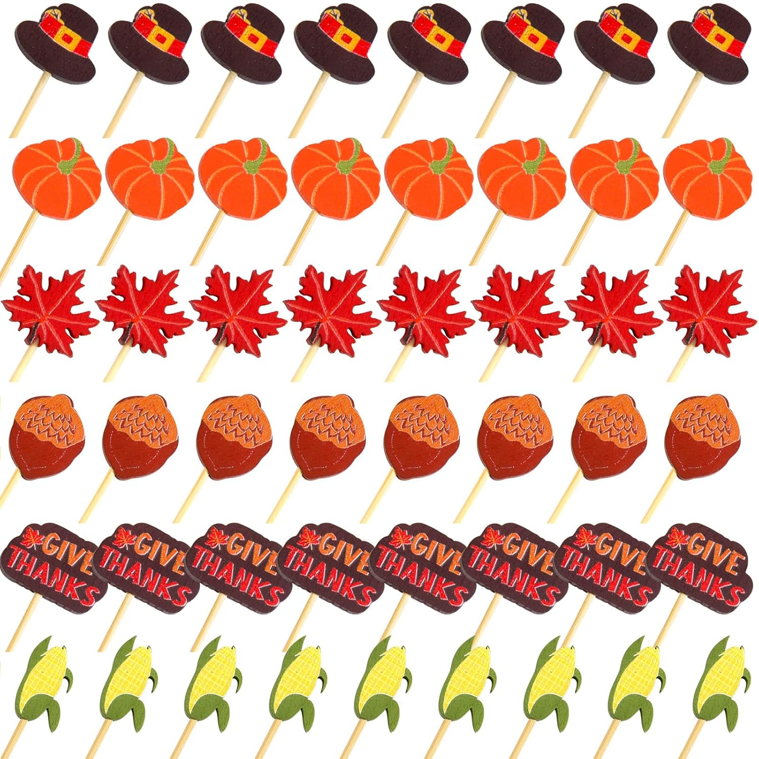 Worldbazaar Thanksgiving Cocktail Picks 120PCS Thanksgiving Toothpicks Fall Food Appetizer Sticks Fruit Harvest Decorations Party Supplies image number 4