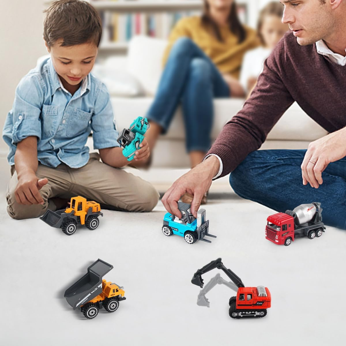 Kids Cars Toys for 3 4 5 Years Old Boys Girls, Construction Truck Toys Mini Vehicles, Excavator Bulldozer Dump Road Roller Sand Toys, Toddlers Educational Birthday Gift Party Favors (6Pack) image number 2